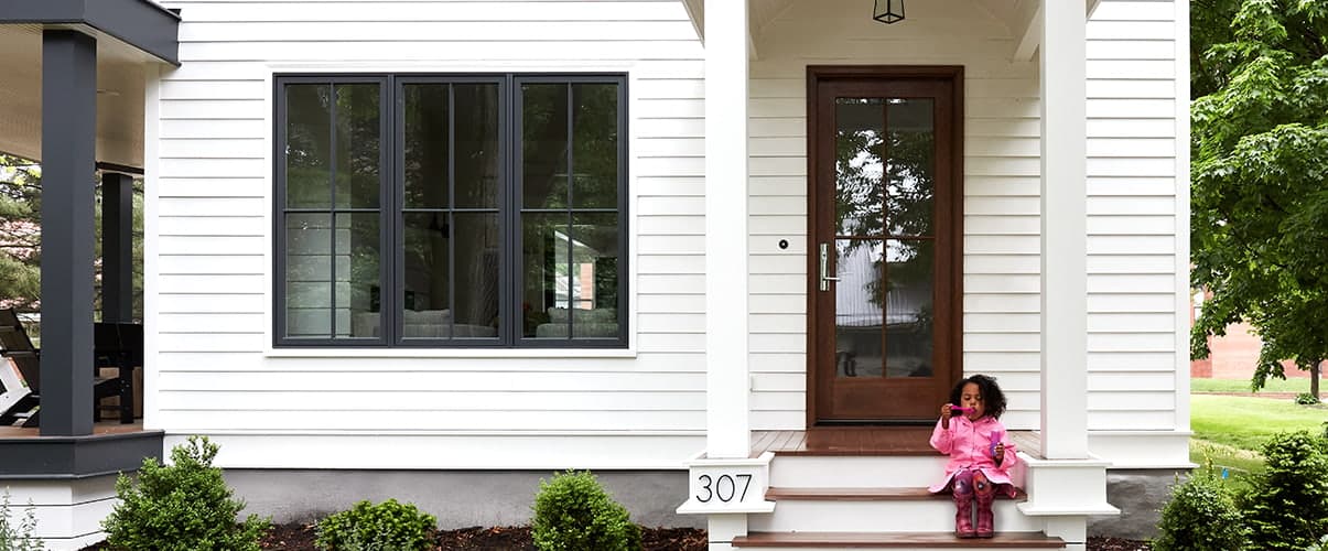 Pella Reserve front entry door farmhouse-style home