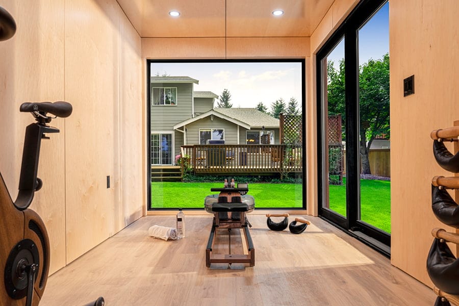 interior view of a small home gym lifestyle series windows