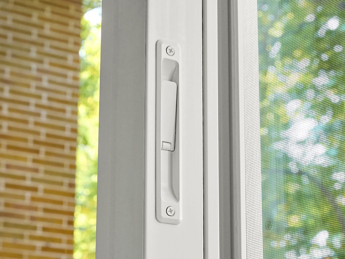 White interior window lock handle with screen.