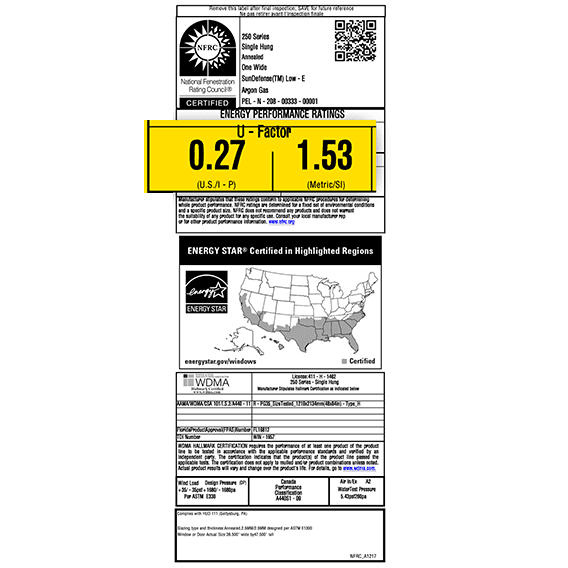Energy label with the u-factor highlighted