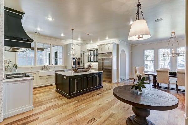 Large Casement Windows Light Open Concept Floor Plan Rows of large casement windows light open concept kitchen and dining room area
