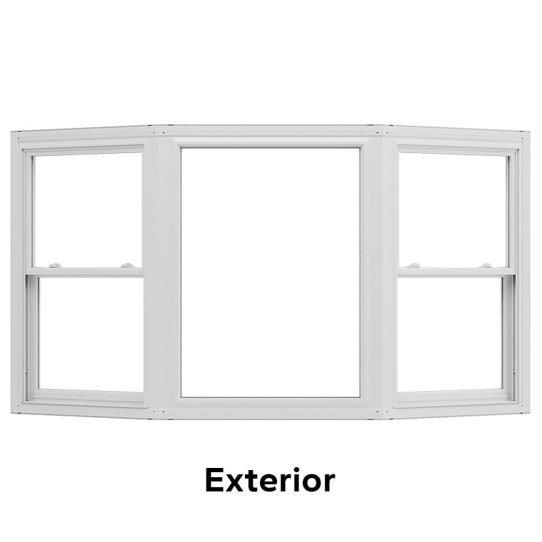 A white exterior bay window featuring three windows, ideal for enhancing natural light.