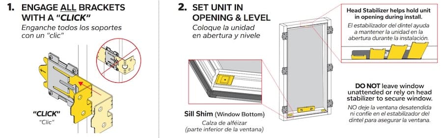 This is a graphic of features for the Pella Steady Set installation system.