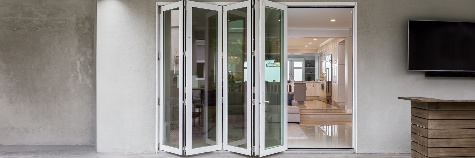 contemporary bifold patio door 1 panel on left 4 panels on right