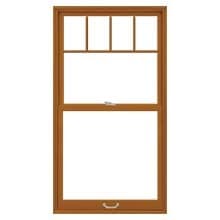 Top Row Brown wooden sash window with three-pane upper section and large clear lower pane