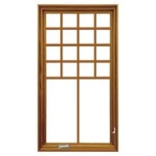 New England Natural oak single-hung window with divided-lite upper 12-pane grid and two large lower sash panes