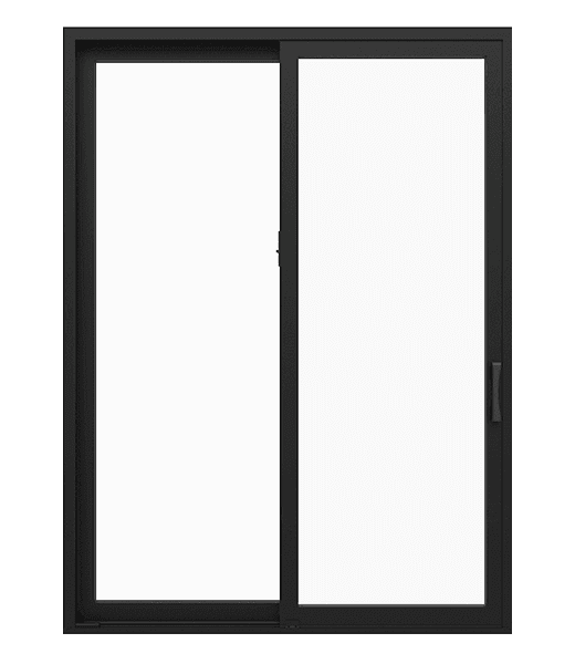 standard black fiberglass Pella Impervia sliding patio door with black hardware