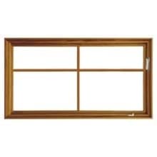 Cross Brown wooden window frame with four rectangular panes divided by cross muntins and a right-side metal latch