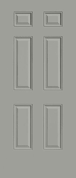 steel entry door in gray paint