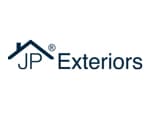 JP Exteriors logo in navy and white.