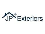 JP Exteriors logo in navy and white.
