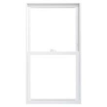 No Grilles White vinyl single-hung double-pane window with center sash lock, isolated on white background