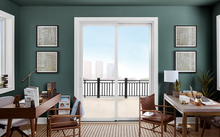 white sliding patio door in a home office