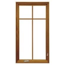 Cross Brown wooden window frame with central vertical divider and horizontal transom creating four glass panes on a white background.