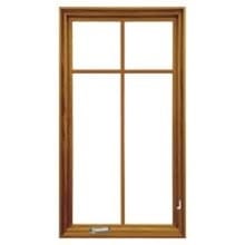 Cross Brown wooden window frame with central vertical divider and horizontal transom creating four glass panes on a white background.