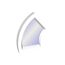 Partial Toroid Curved quarter-circle window pane icon with white frame and blue-tinted glass