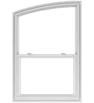 Partial arch A vinyl single-hung window with a partial arch, creating a slight rise in the top frame of the window.