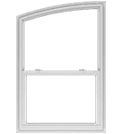 Partial arch A vinyl single-hung window with a partial arch, creating a slight rise in the top frame of the window.