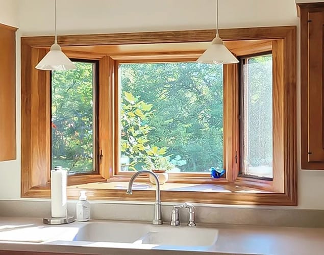 After image of Yellow Springs kitchen with newly installed Pella bay window.