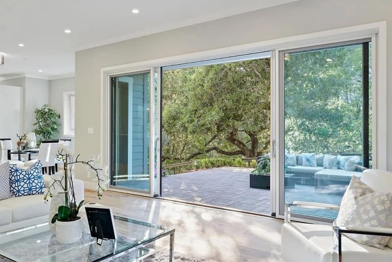 Elegant French Sliding Patio Doors Sliding glass patio doors inside Hillsborough newly constructed home.