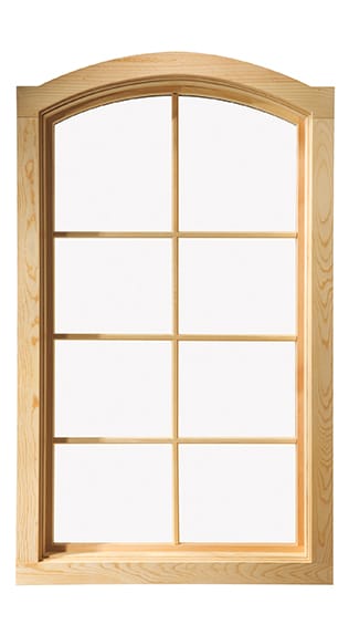 arched window with natural wood trim