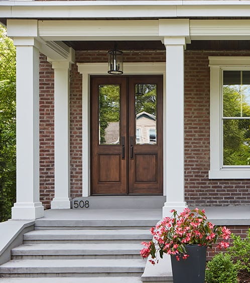 two-panel wood front entry door