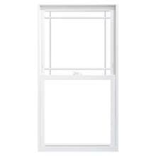 Prairie White vinyl sliding window with two sashes and narrow upper grille, isolated on white background