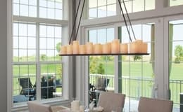 dining room surrounded by 350 series windows and patio doors