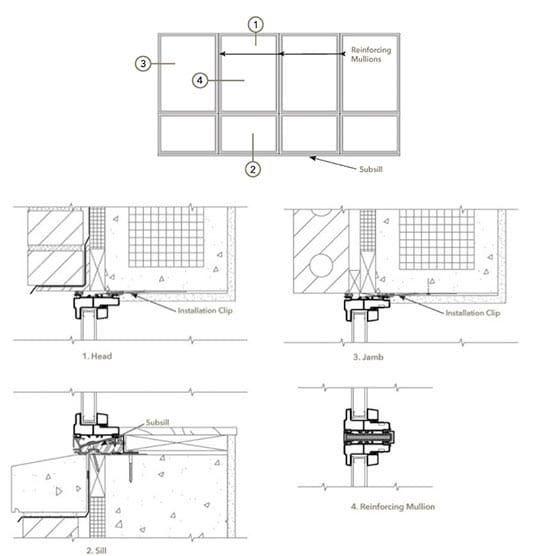 typical elevation for fiberglass window walls