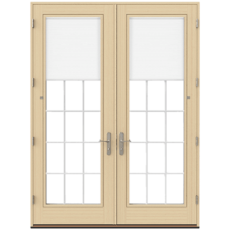 natural finish hinged door from lifestyle series with blinds and grilles