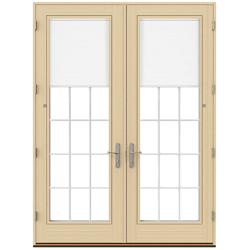 natural finish hinged door from lifestyle series with blinds and grilles