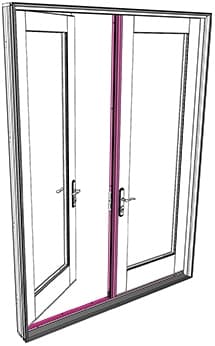 Exterior parts of a hinged patio door