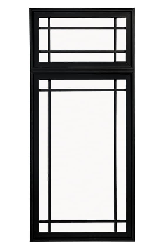 Dark-colored window with prairie styled grille pattern.