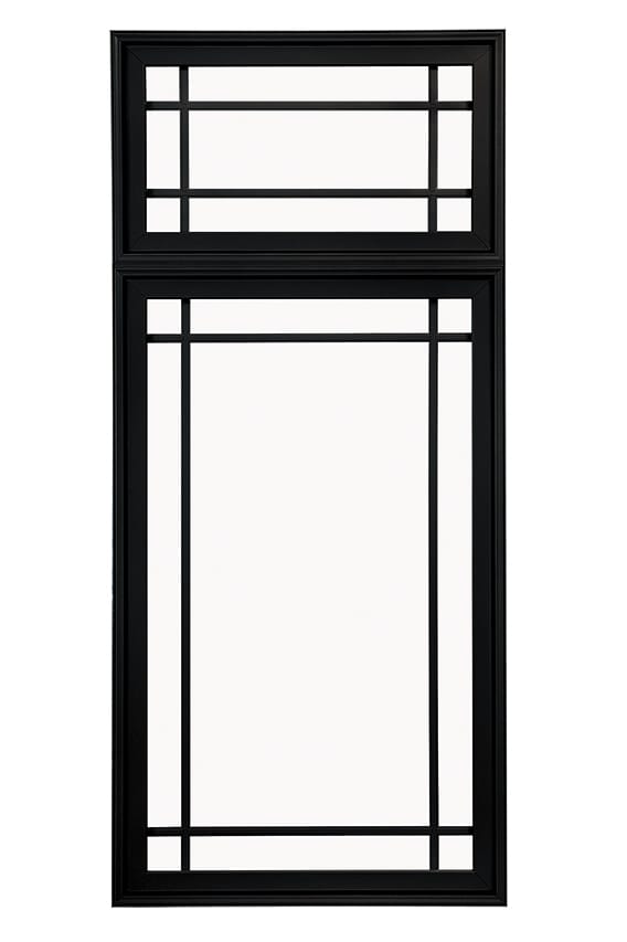 Dark-colored window with prairie styled grille pattern.