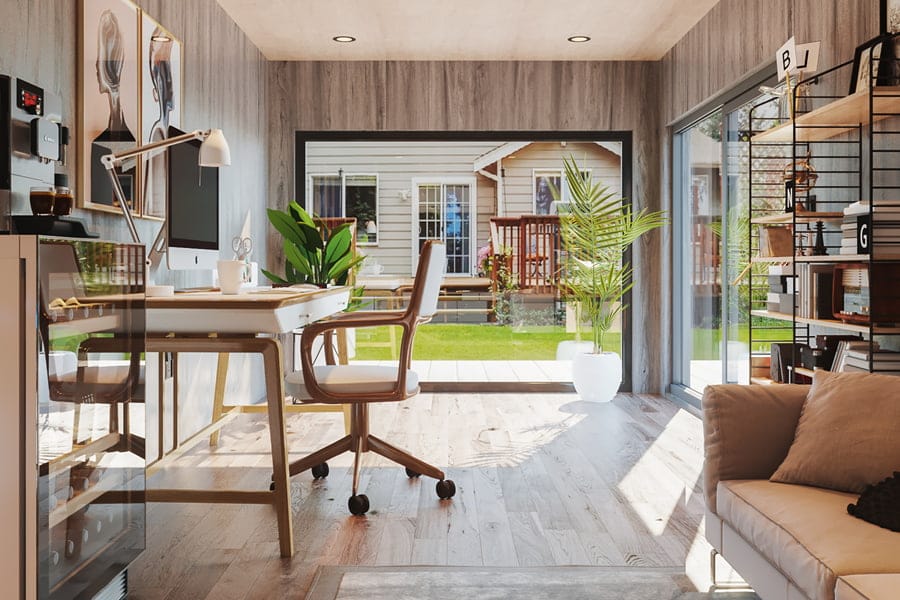 interior view of a tiny house with lifestyle sliding doors