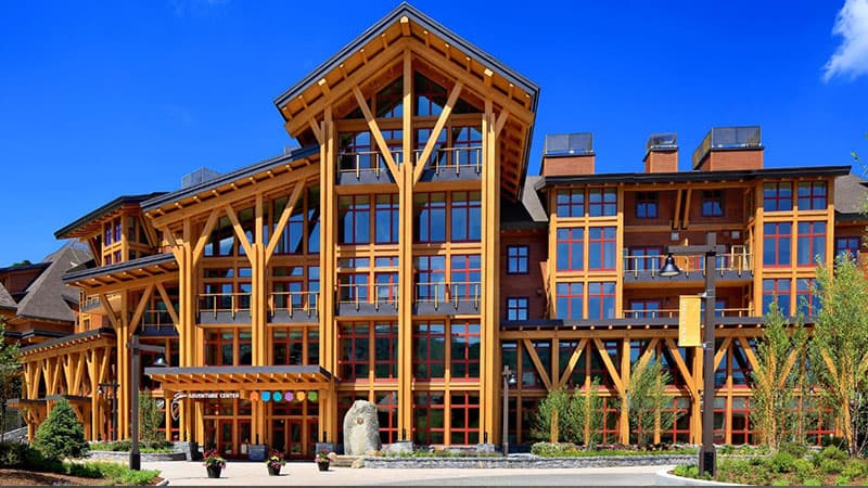 large resort with clad-wood windows