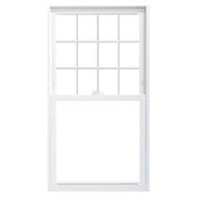 Traditional White double-hung window with nine-pane divided-light upper sash and plain lower sash in a white frame