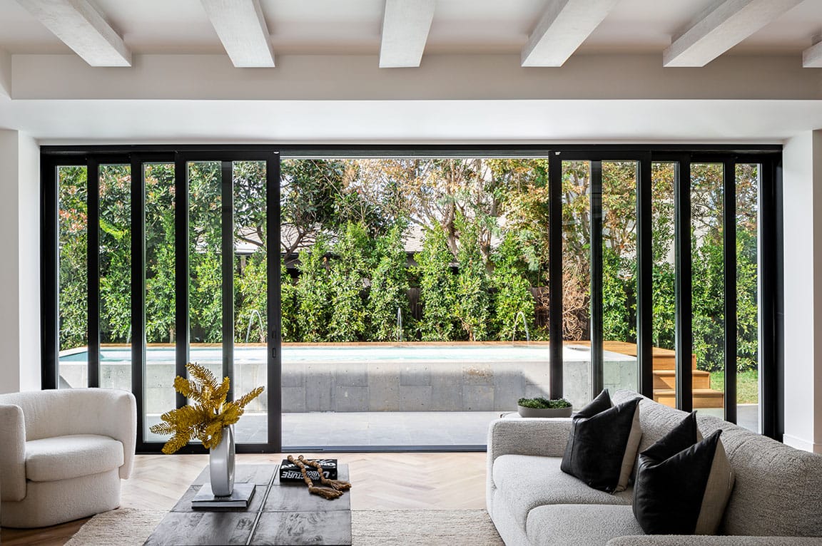 Black multi-slide patio doors outdoor space