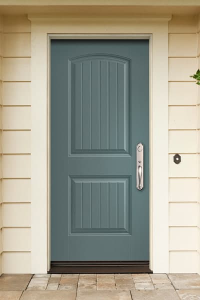 Smooth panel fiberglass solid teal entry door
