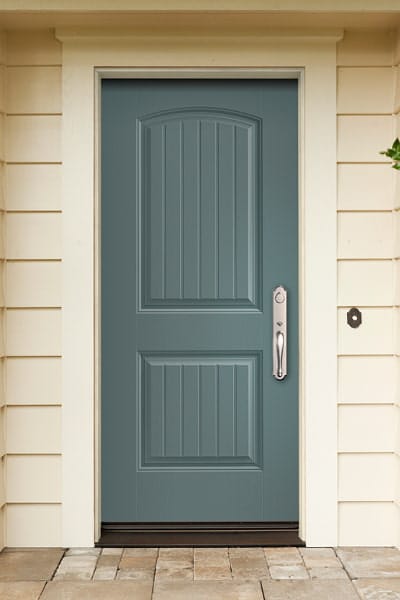 Smooth panel fiberglass solid teal entry door