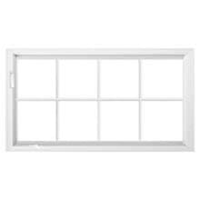 Traditional A white fiberglass awning window with traditional grilles-between-the-glass.