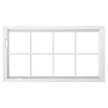 Traditional A white fiberglass awning window with traditional grilles-between-the-glass.