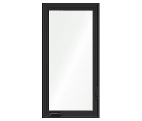 A black casement window frame with no background