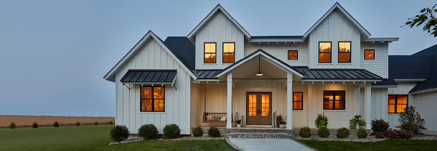 exterior home at night window glass options