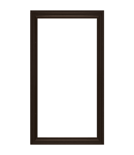 Vertical dark brown wooden picture frame mockup with rectangular opening on white background
