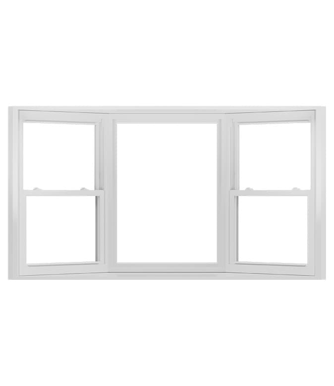 A white bay window featuring a triple-pane design with two side-opening windows.