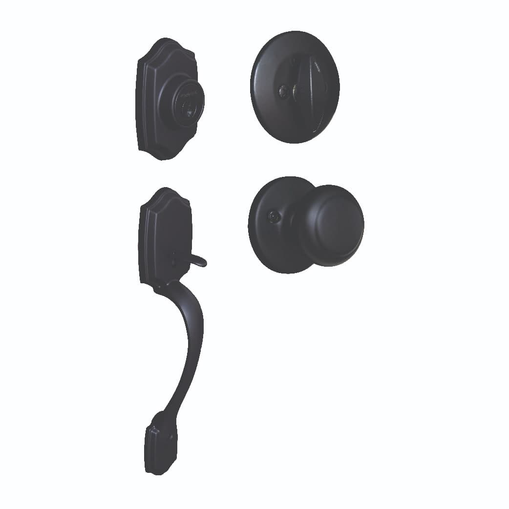 Belleview Ext. Handle/Cove Int. Knob – Matte Black Belleview Exterior Handle with Cove Interior Knob - Matte Black
