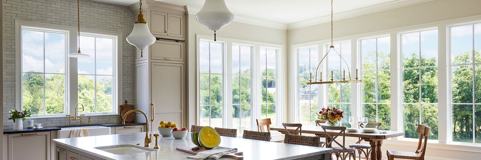 Open kitchen into dining room in Western Michigan.