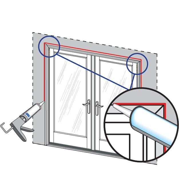 step 3 for installing flush flange hinged doors into stucco walls