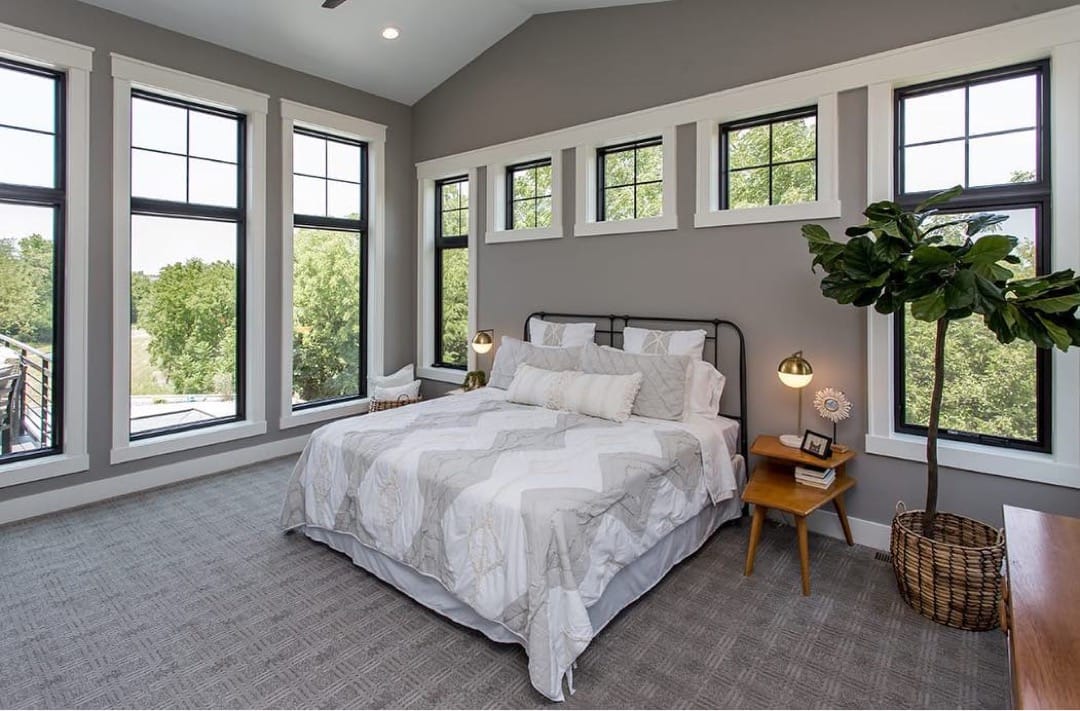 Black Window Frames With White Trim In Contemporary Bedroom contemporary bedroom with black window frames and white wood trim